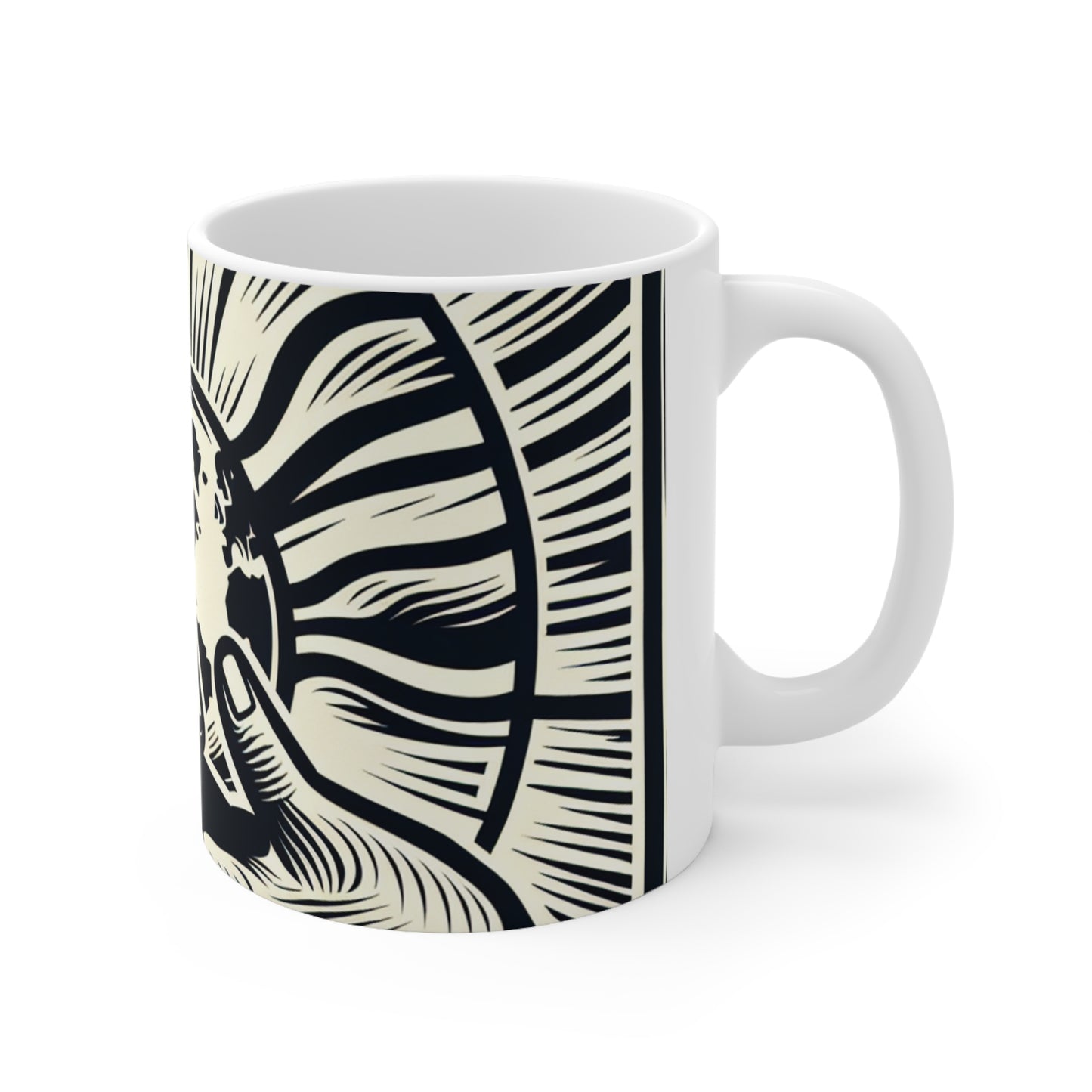 "Uniting Hands, Uniting Nations" - La tasse en céramique Alien 11oz style d'impression de gravure sur bois