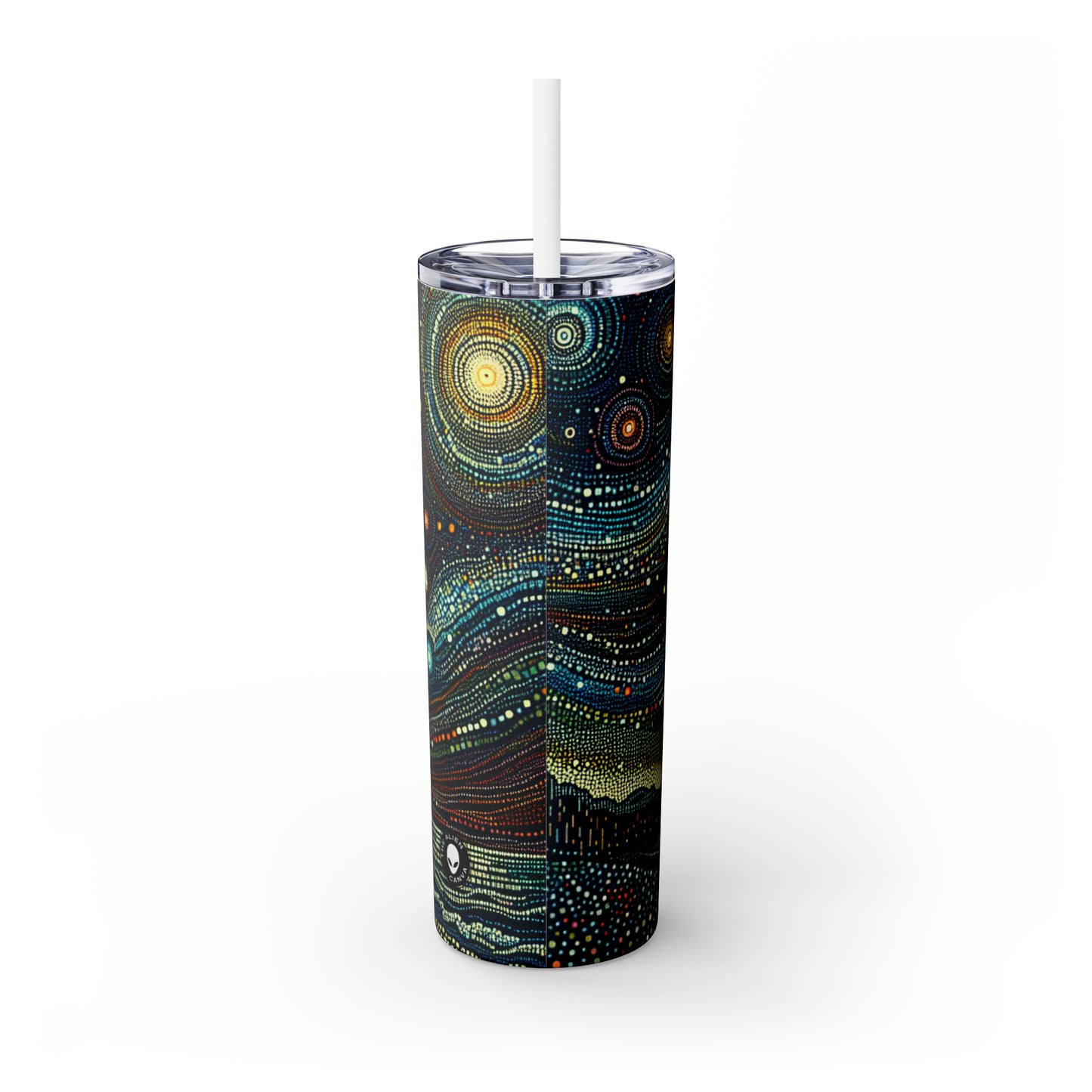 "Starry Dots: A Celestial Mosaic" - The Alien Maars® Skinny Tumbler with Straw 20oz Pointillism