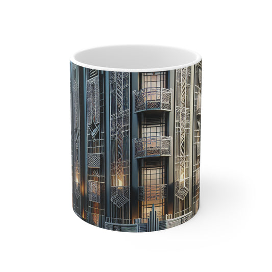 "Élégance lumineuse : une rue de ville Art déco" - La tasse en céramique Alien 11oz style Art déco