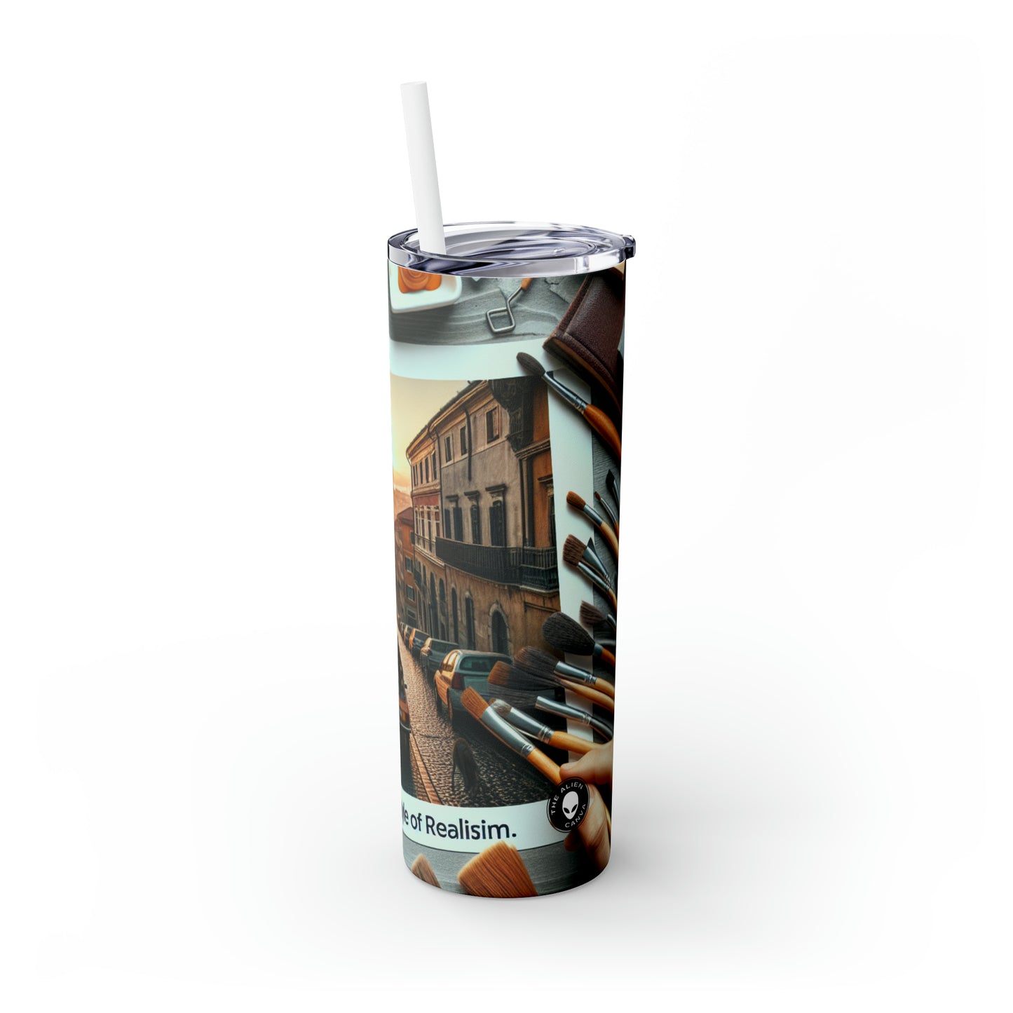 "Serenity in Brushstrokes: Immersive Realism in Nature's Tranquility" - The Alien Maars® Skinny Tumbler with Straw 20oz Realism