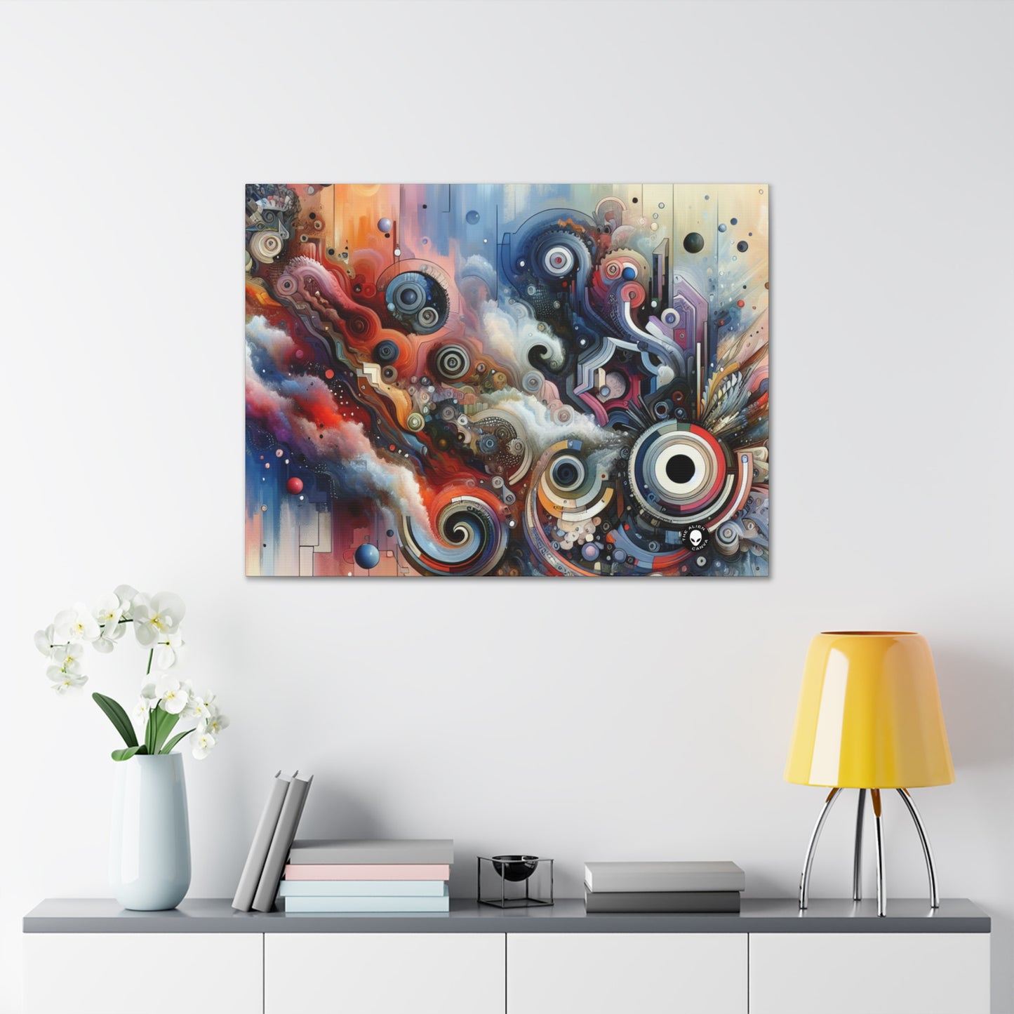 "Flujo temporal: un viaje surrealista a través de formas abstractas y colores vibrantes" - The Alien Canva Avant-garde Art