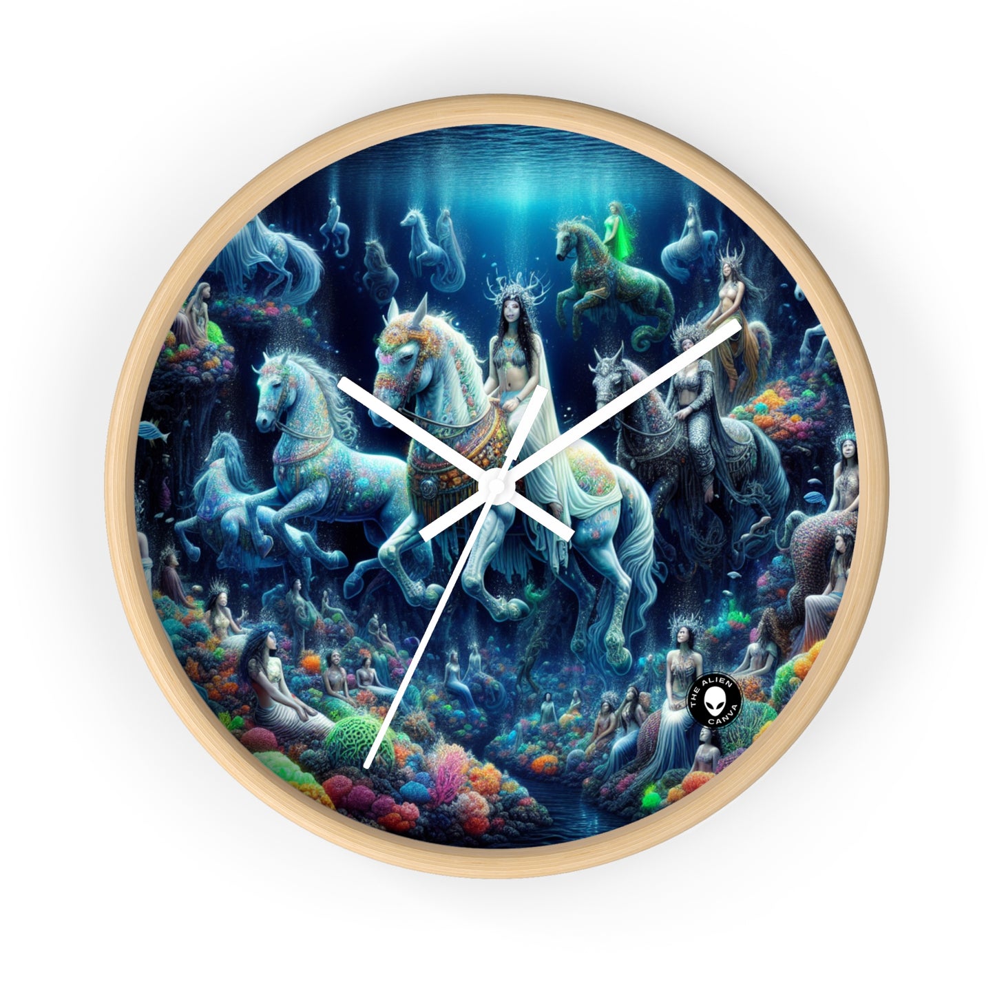 "Enchanted Underwater Realm: Mermaids and Seahorses" - The Alien Wall Clock