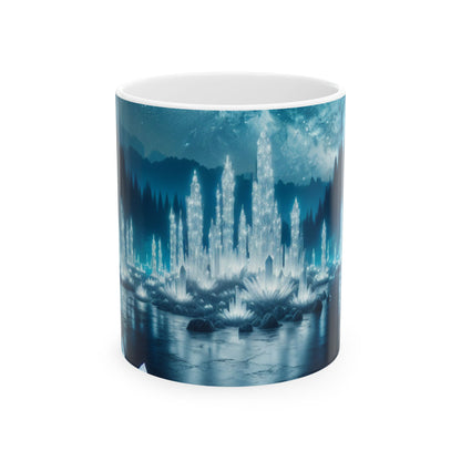 "Crystal Grove: Reflexiones a la luz de las estrellas" - Taza de cerámica alienígena de 11 oz