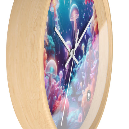 Enchanting Underwater Realm: Glowing Jellyfish and Curious Octopus - The Alien Wall Clock