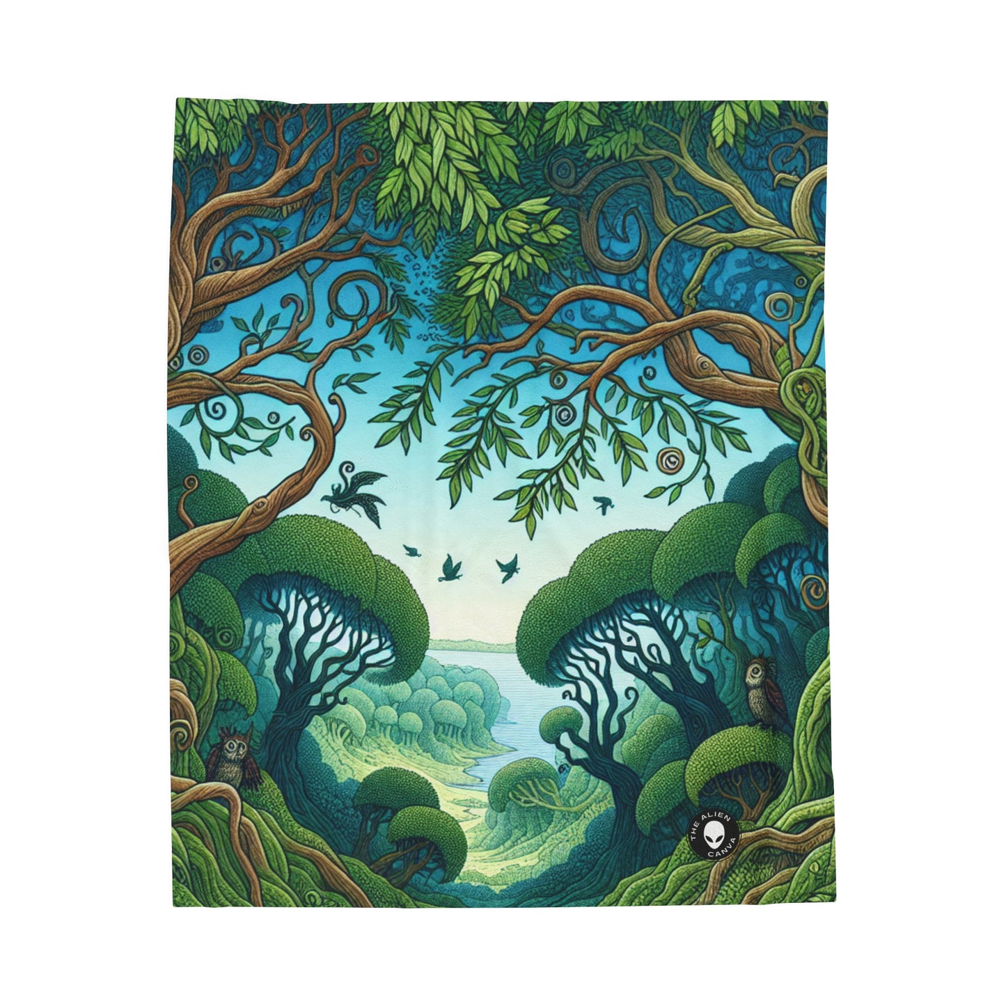 "Enchanted Woodland: Where Trees Dance and Creatures Roam" - The Alien Velveteen Plush Blanket