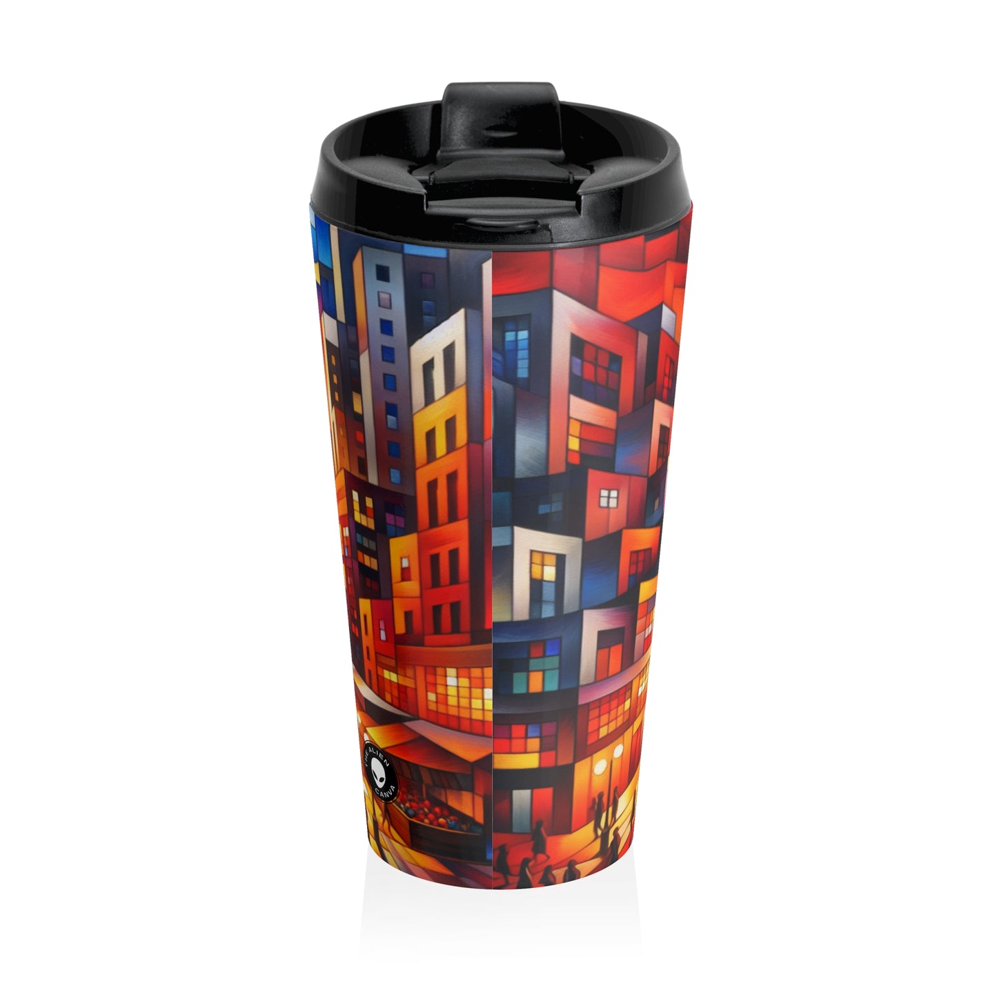 "Deconstructing Reality: A Chaotic Collage of Power and Perception" - The Alien Stainless Steel Travel Mug Post-structuralist Art
