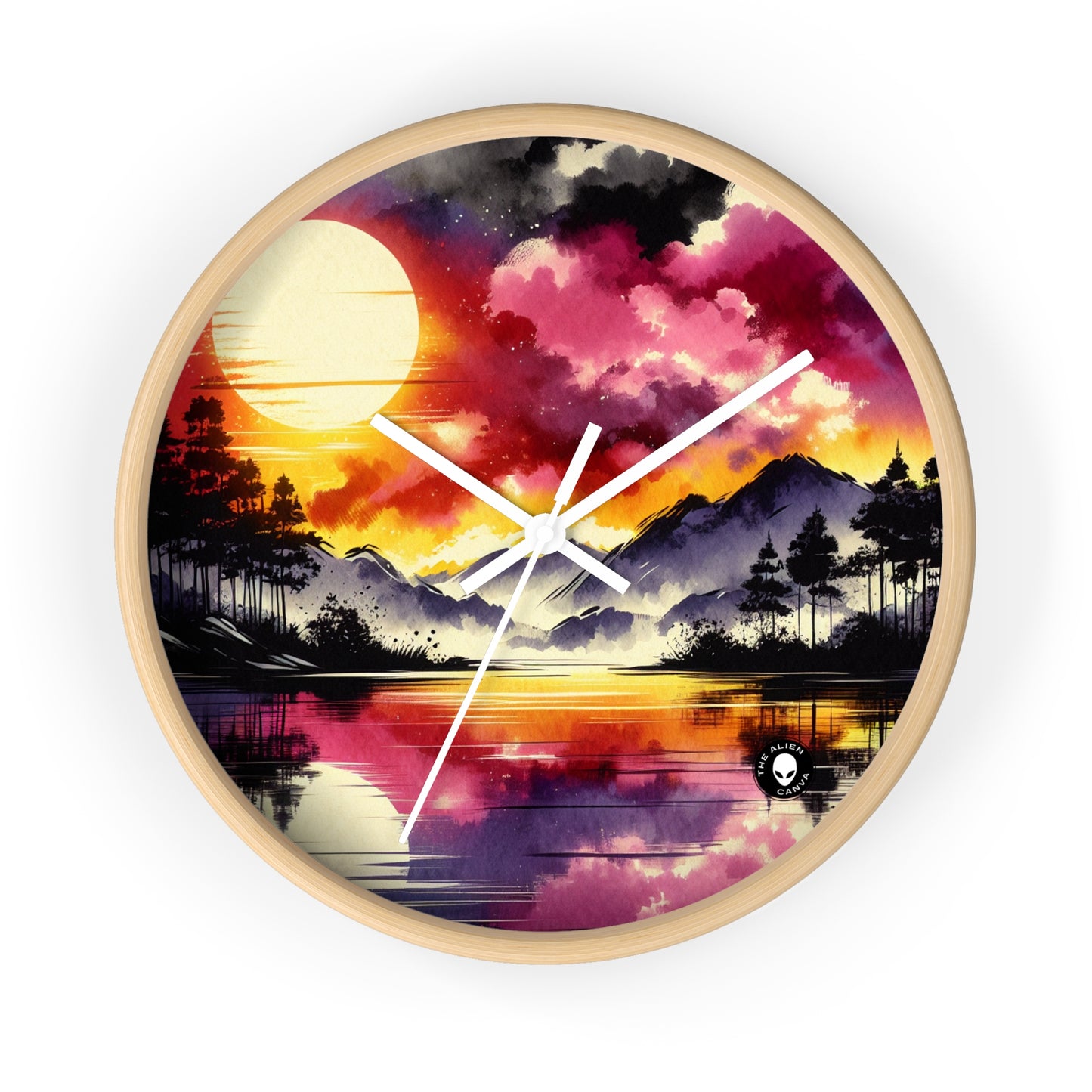 "A Pastel Sunset Symphony" - The Alien Wall Clock Ink Wash Painting