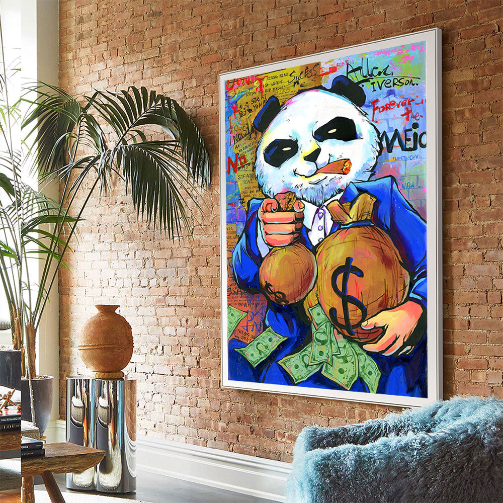 Peinture sur toile de sac d'argent d'image drôle de Panda pourpre