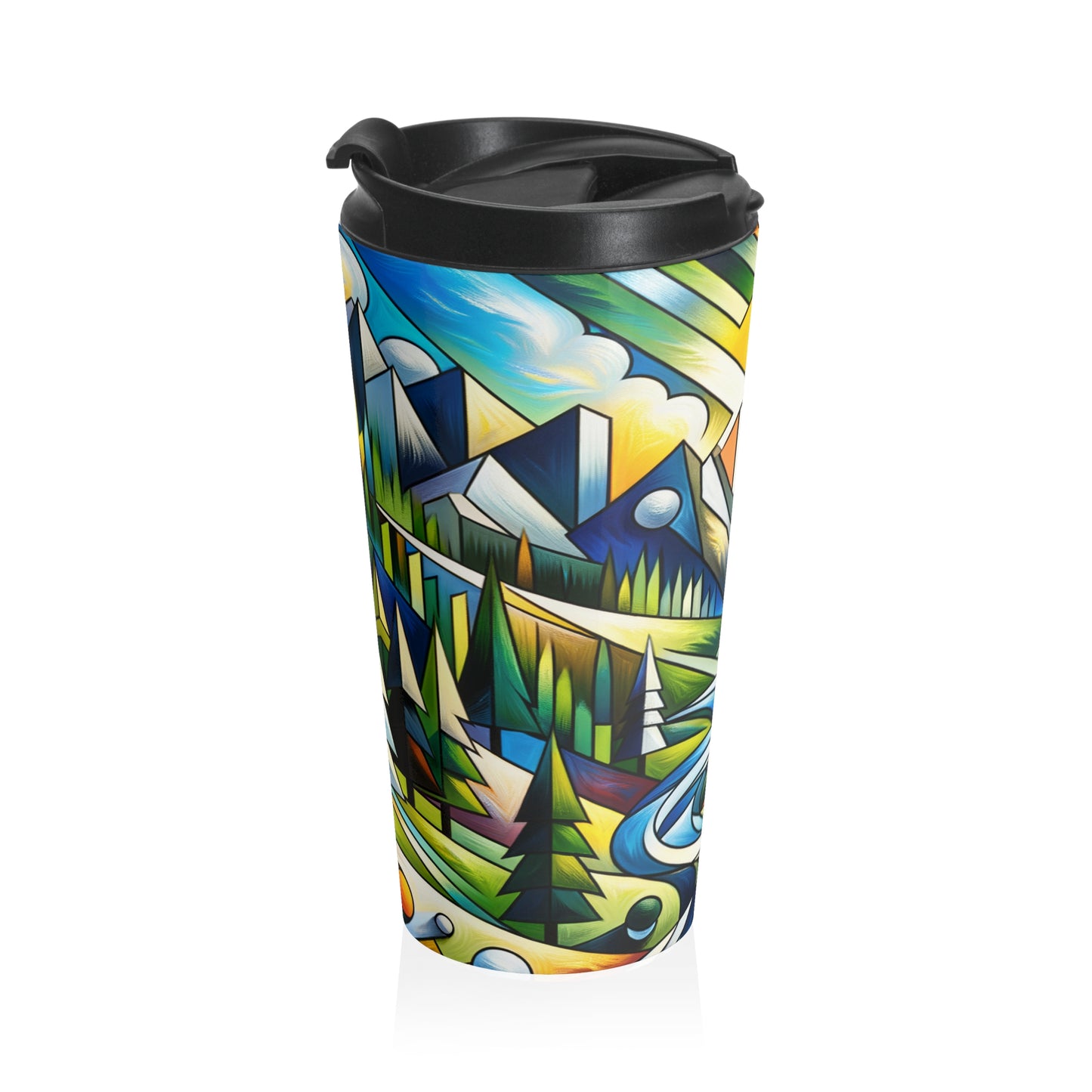 "Cubic Naturalism" - La tasse de voyage Alien en acier inoxydable style cubisme