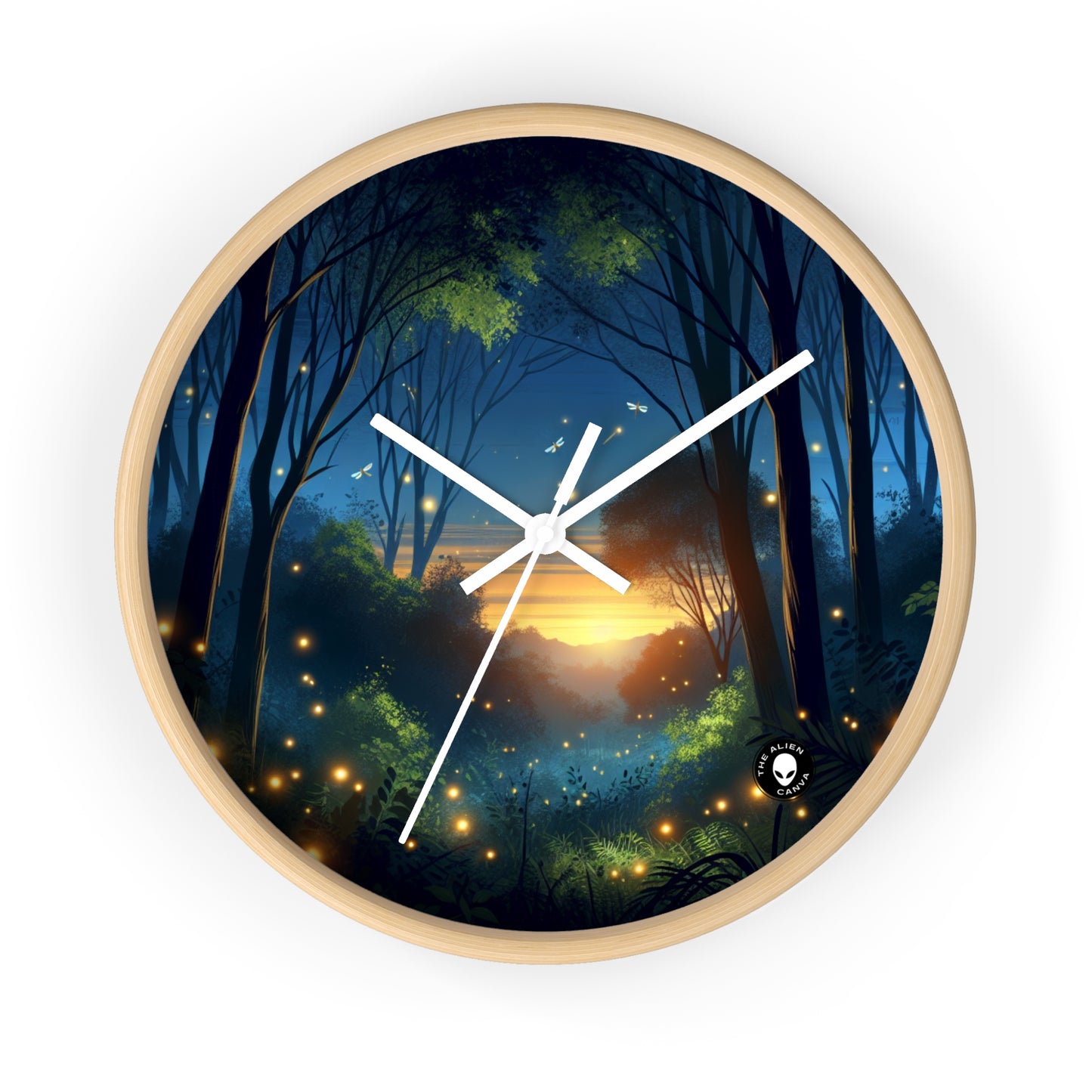 "Enchanted Dusk: Fireflies in the Forest" - The Alien Wall Clock