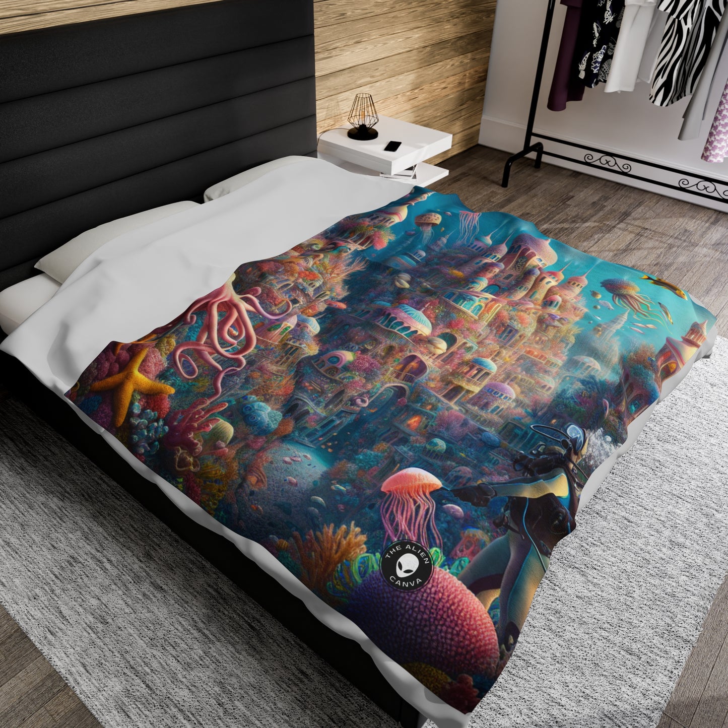 "Treasure of the Deep: A Fantastical Underwater City" - The Alien Velveteen Plush Blanket