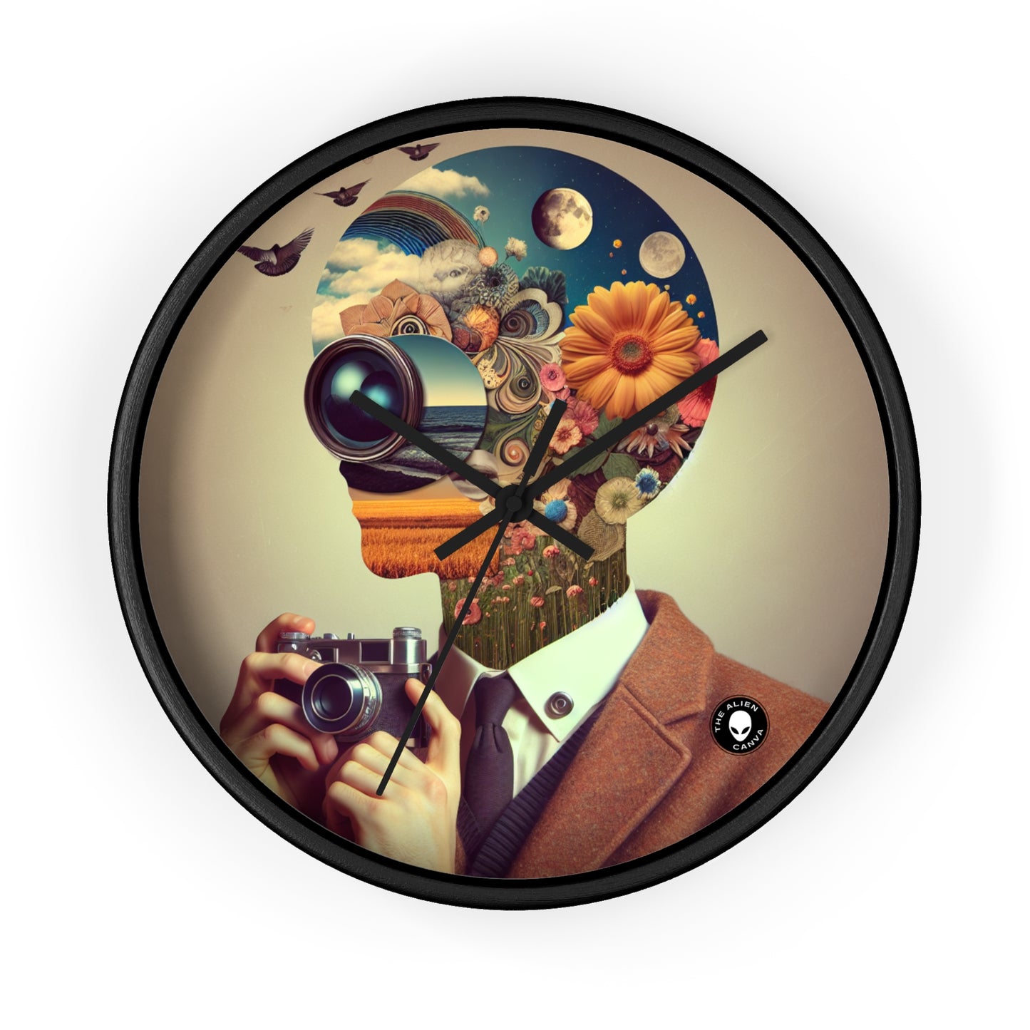 "Nature-Tech Fusion: A Photomontage Exploration" - The Alien Wall Clock Photomontage