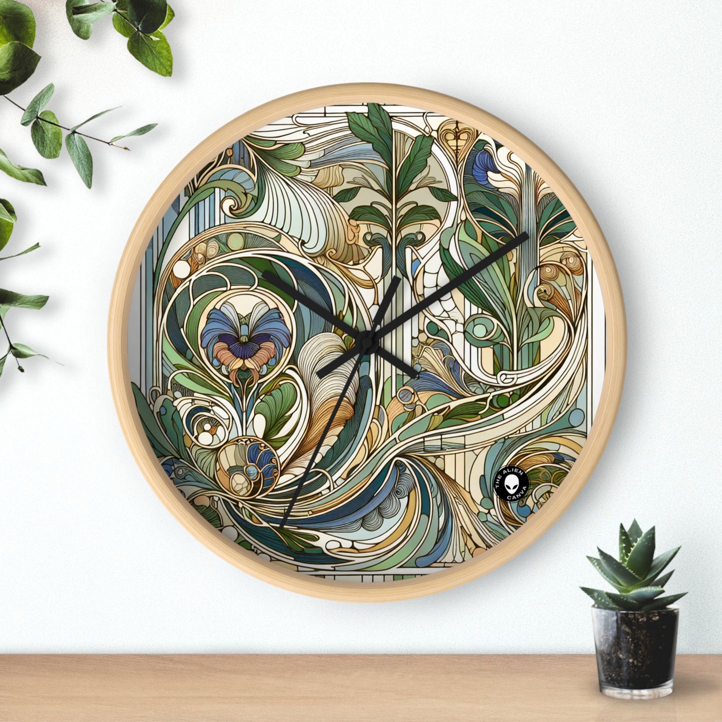 "Encantamiento iluminado por la luna: una serenata mística en el estilo Art Nouveau" - El reloj de pared alienígena Art Nouveau