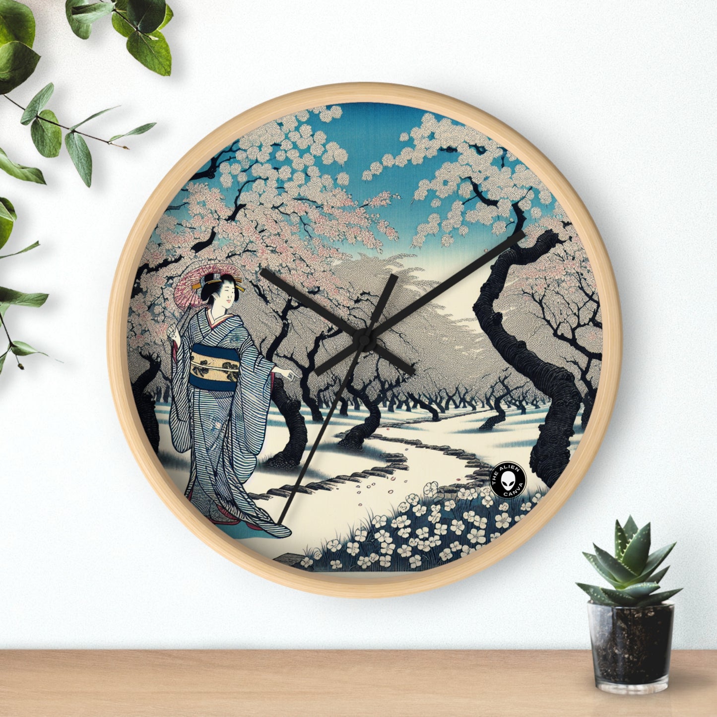 "Cielo floreciente" - El reloj de pared alienígena Ukiyo-e (impresión en madera japonesa)