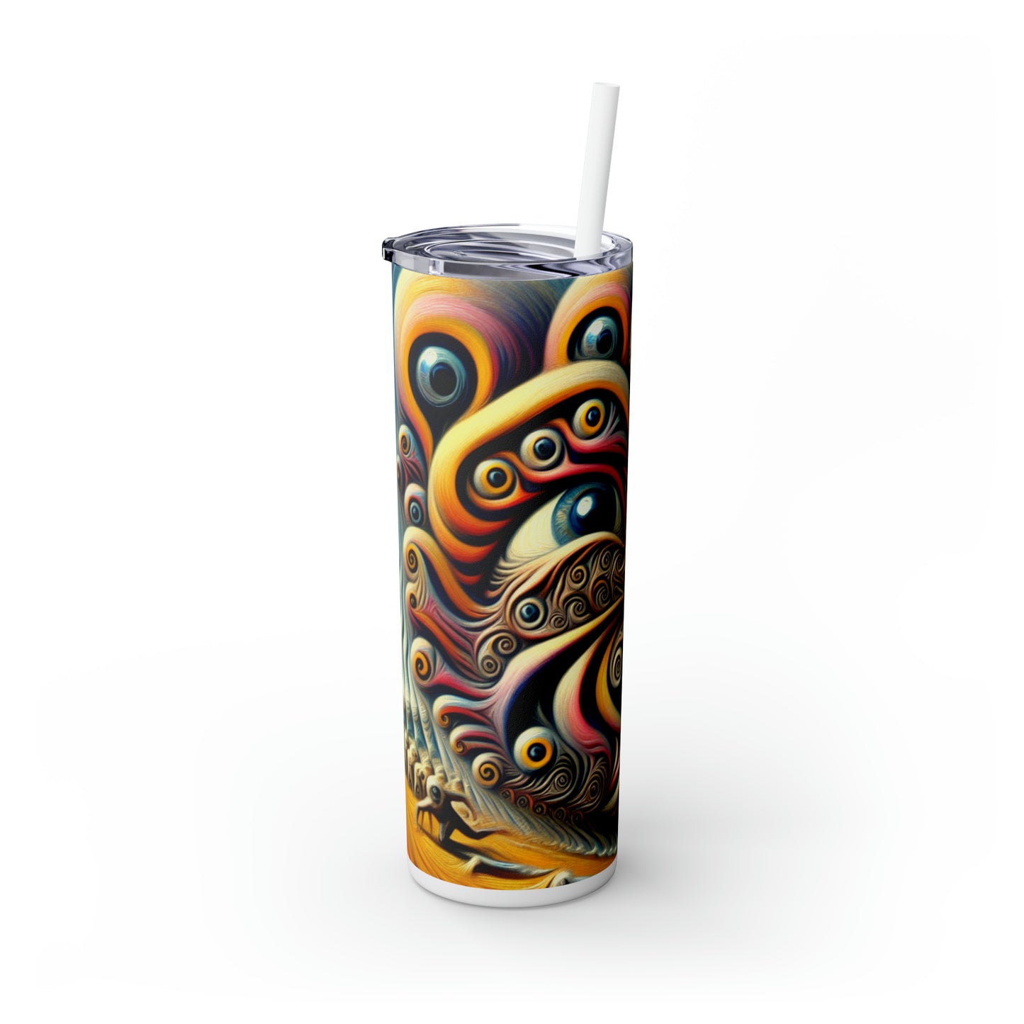 "Time Island's Dreamlike Dance" - The Alien Maars® Skinny Tumbler with Straw 20oz Surrealism