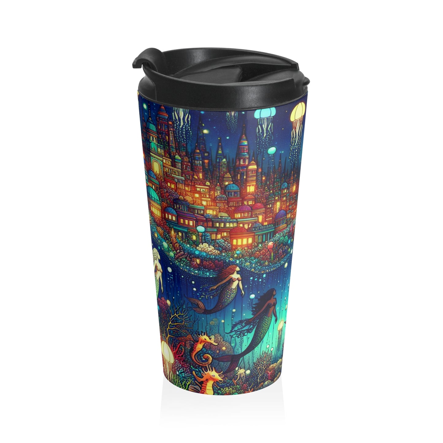 "Glowing Jellyfish City: A Whimsical Underwater World" - The Alien Stainless Steel Travel Mug