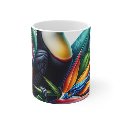 "Tucán en una floración tropical" - La taza de cerámica alienígena 11oz estilo hiperrealismo