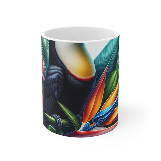 "Toucan on a Tropical Bloom" - The Alien Ceramic Mug 11oz Hyperrealism Style