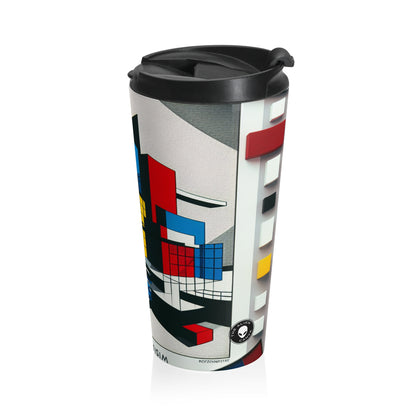 "Techno-Triangles: A Constructivist Exploration of Modern Innovation" - The Alien Stainless Steel Travel Mug Constructivism