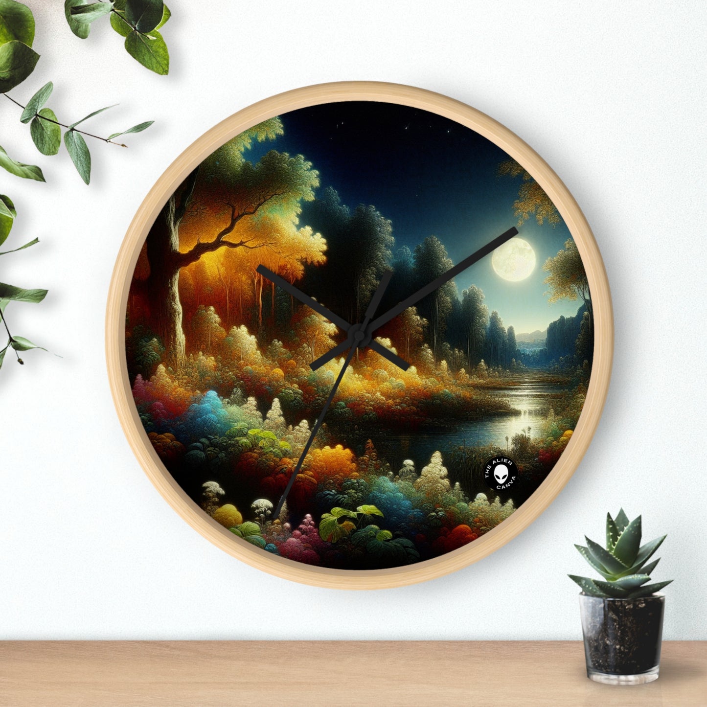 "Light and Dark in the Moonlight" - The Alien Wall Clock Post-Impressionism