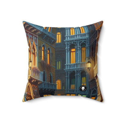 "Venetian Night: A Luminous Street Scene" - The Alien Spun Polyester Square Pillow Venetian School