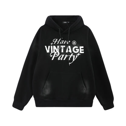 Street Letters Printed Velvet Padded Hooded Sweatshirt Autumn And Winter