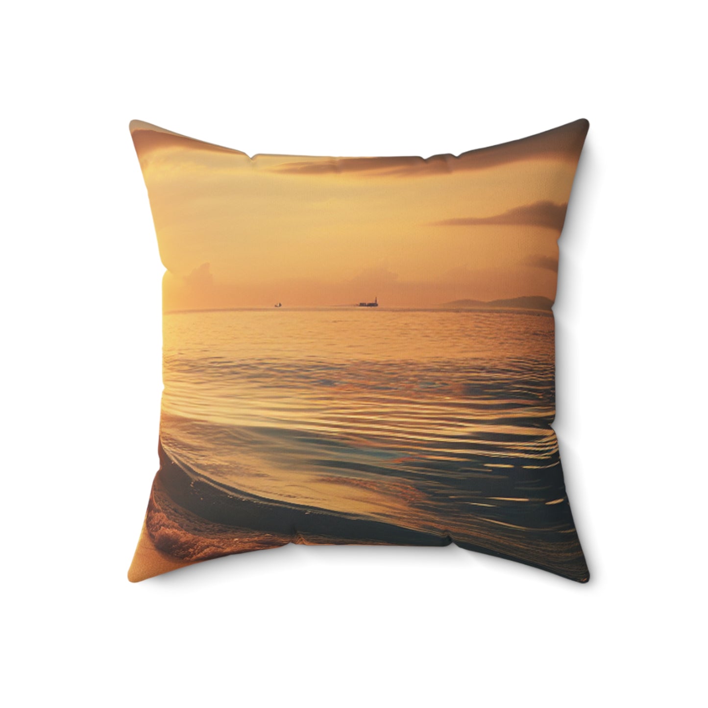 "A Stroll Along the Beach at Sunset" - The Alien Spun Polyester Square Pillow Photorealism Style