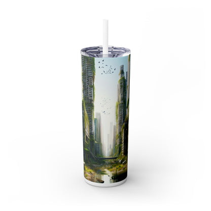 "Nature's Reclamation: A Futuristic Urban Jungle" - The Alien Maars® Skinny Tumbler with Straw 20oz