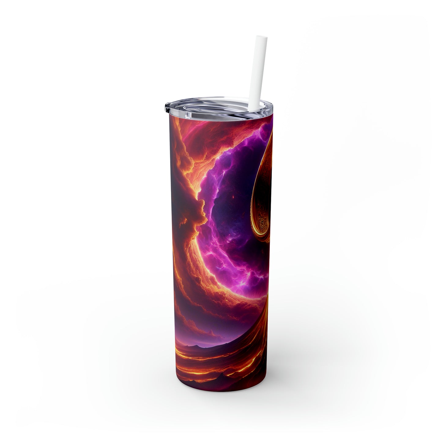 "Ring of Doom: A Surreal Descent." - The Alien Maars® Skinny Tumbler with Straw 20oz