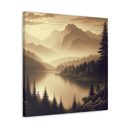 "Dawn at the Lake: A Foggy Mountain Morning" - The Alien Canva Tonalism Style