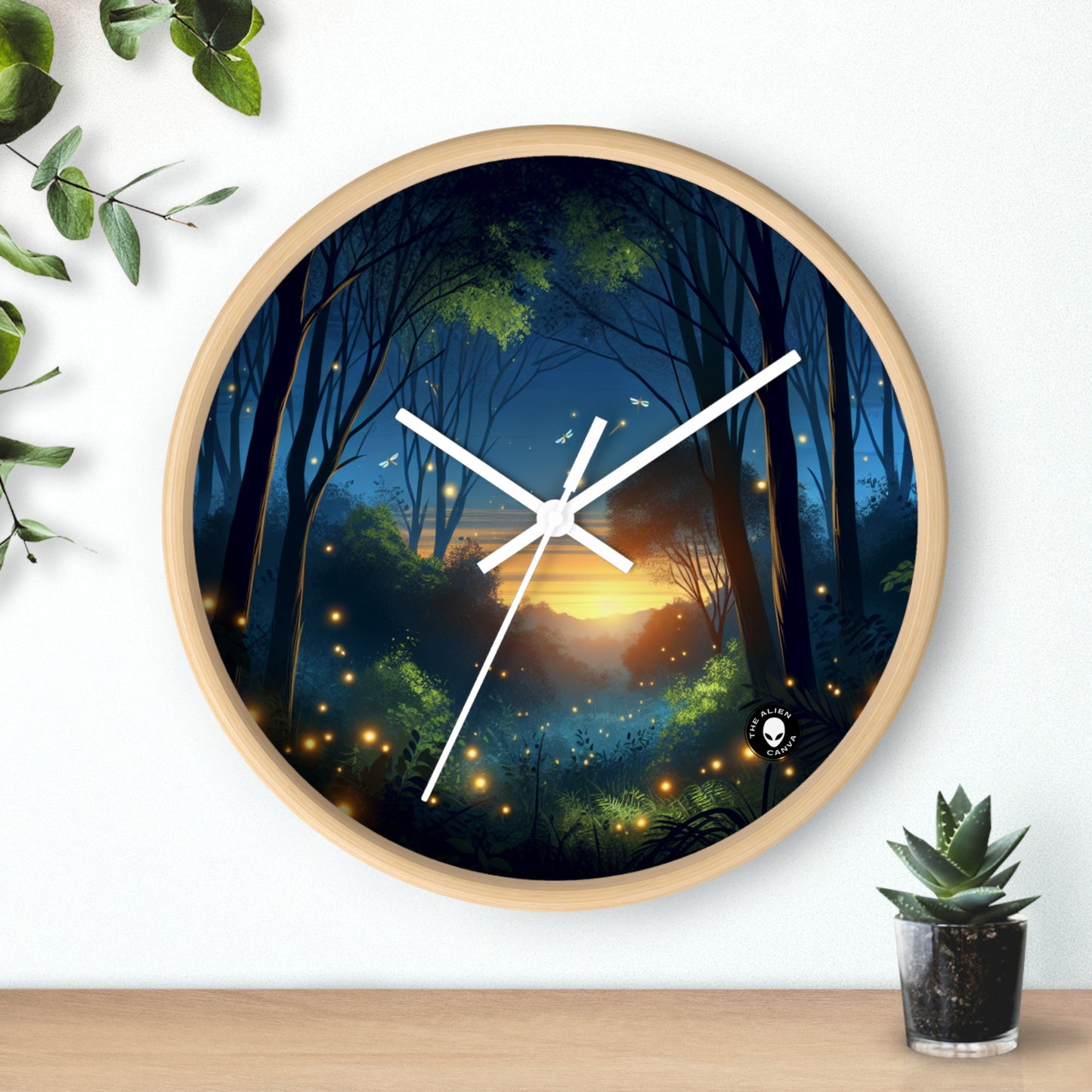 "Atardecer encantado: Luciérnagas en el bosque" - El reloj de pared alienígena