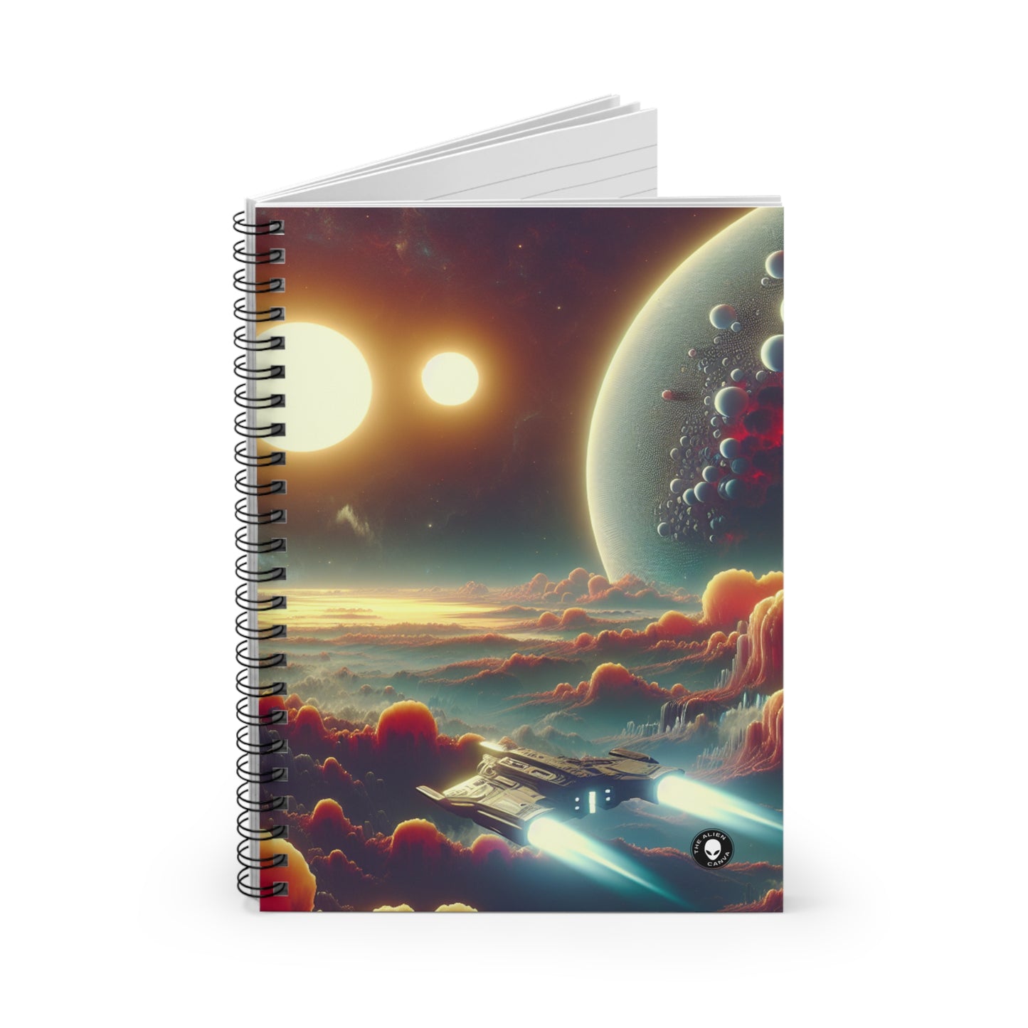 "L'aube des trois soleils : une odyssée de l'espace de science-fiction" - The Alien Spiral Notebook (Ruled Line) Art du jeu vidéo