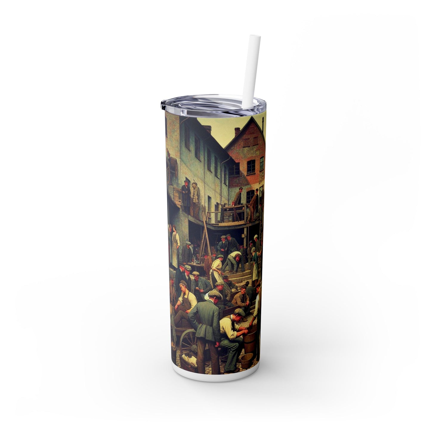 "Community Clean-Up: Restoring Urban Beauty Together" - The Alien Maars® Skinny Tumbler with Straw 20oz Social Realism