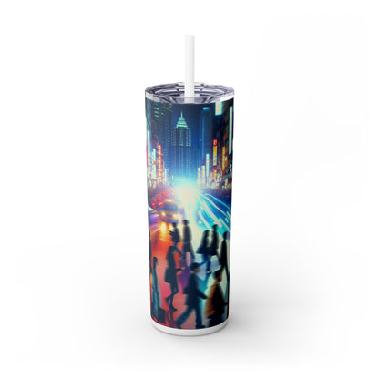 "Neon Night Street" - The Alien Maars® Skinny Tumbler with Straw 20oz