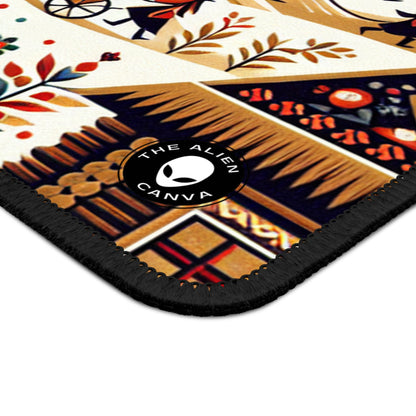 "Ukrainian Village Symphony: A Colorful Folk Art Reflection" - The Alien Gaming Mouse Pad Folk Art