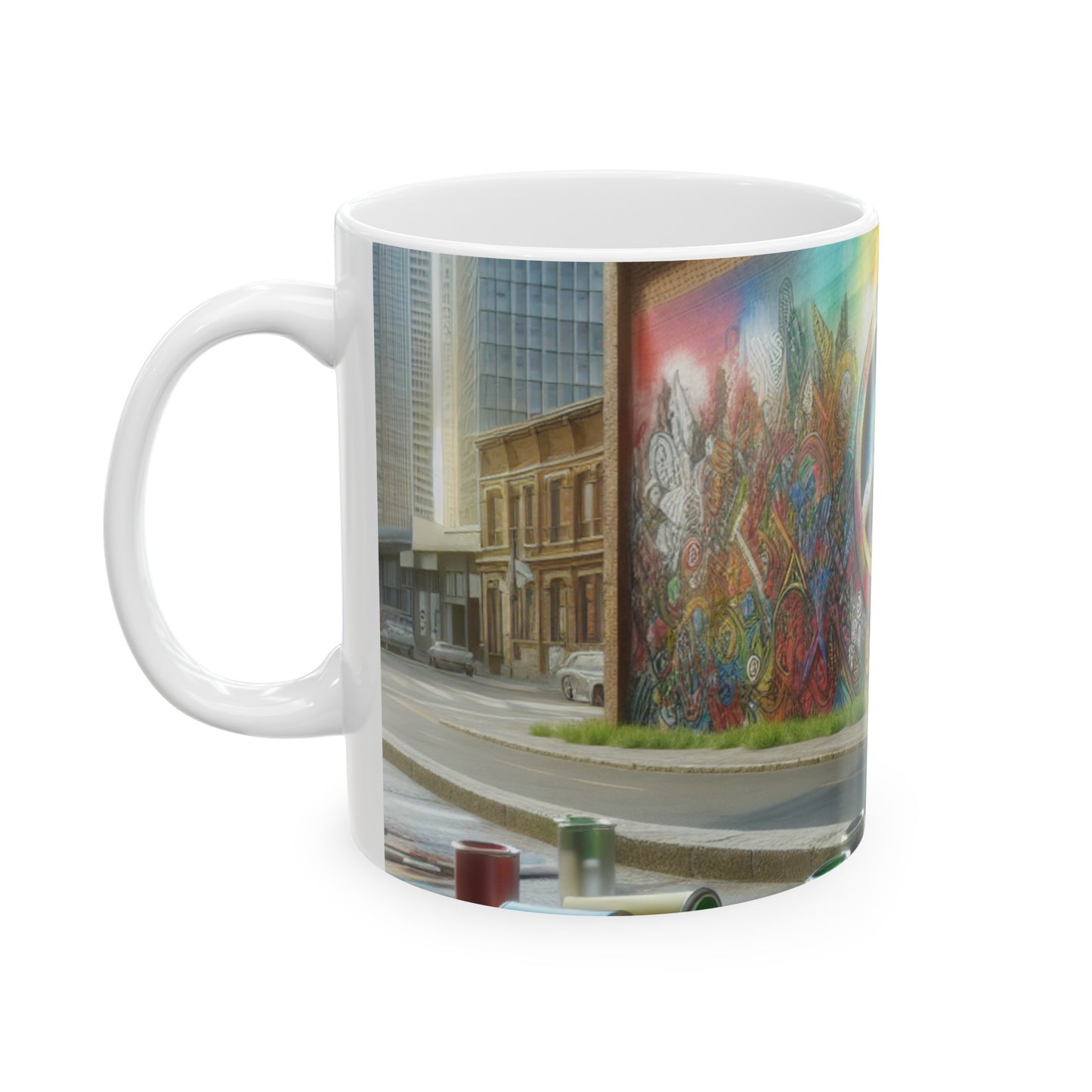 "Galactic Graffiti: A Cosmic Street Art Mural" - La tasse en céramique Alien 11oz Street Art