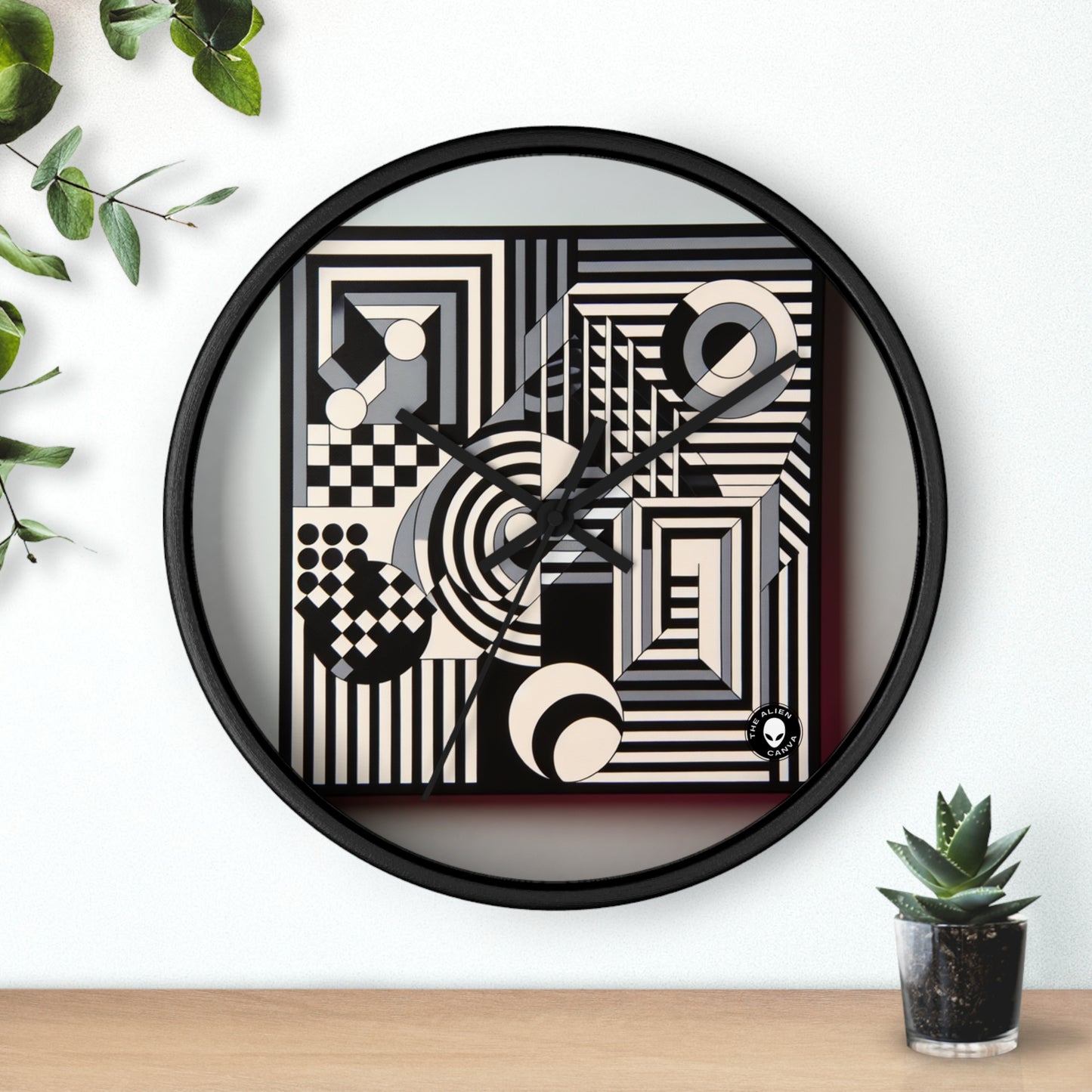 "Mesmerize : Géométrie audacieuse de l'Op Art en noir et blanc" - L'horloge murale extraterrestre Op Art