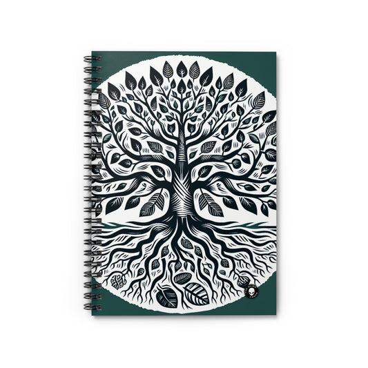 "Modern Woodcut Family Tree" - The Alien Spiral Notebook (Ruled Line) Woodcut Printing