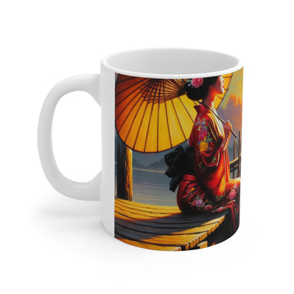 "Golden Reflections" - The Alien Ceramic Mug 11oz Impressionism Style