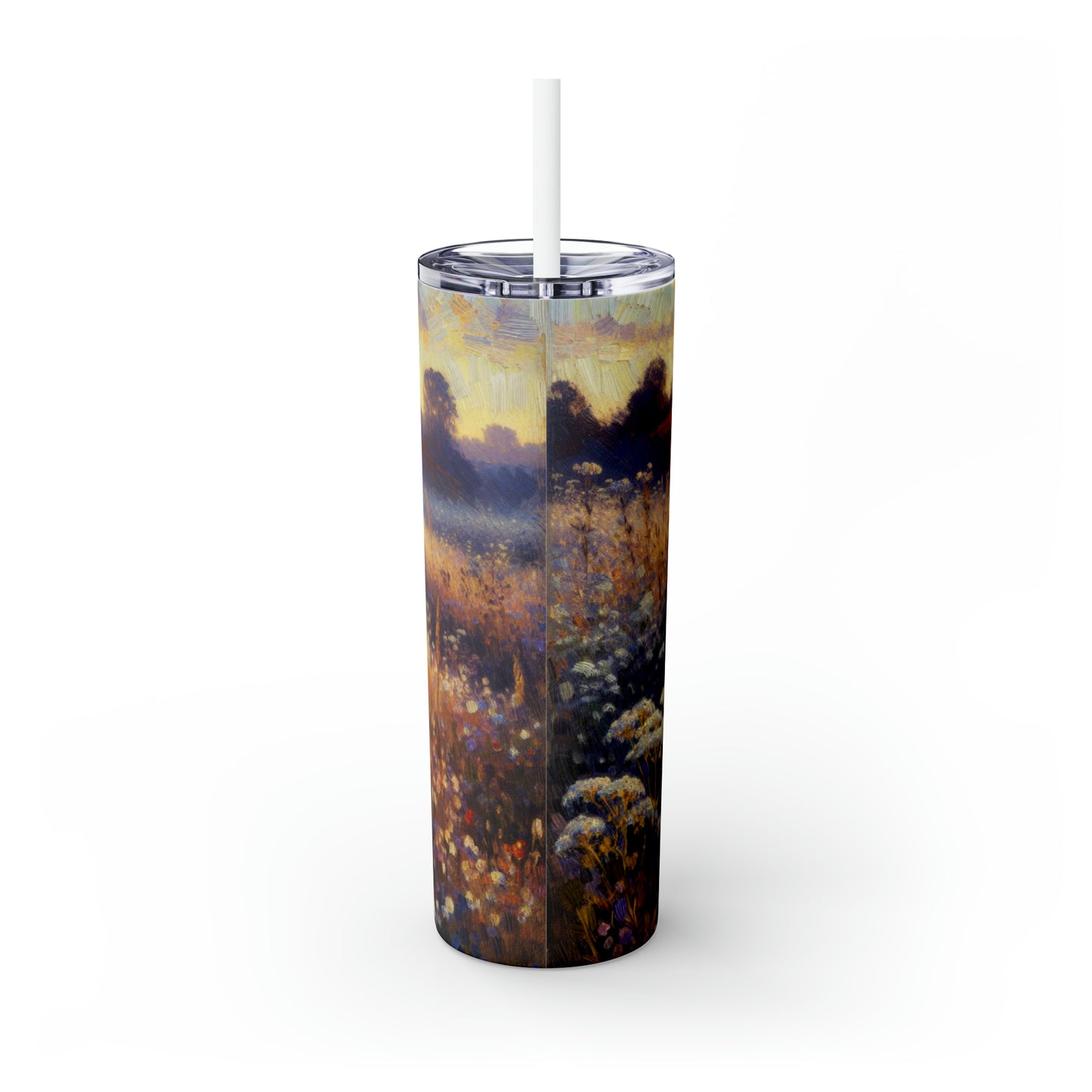 "Wildflower Sunrise" - The Alien Maars® Skinny Tumbler with Straw 20oz Impressionism Style