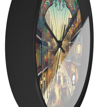 "Vivid Splendor: Una imagen del barrio francés de Nueva Orleans" - El reloj de pared alienígena estilo Art Nouveau