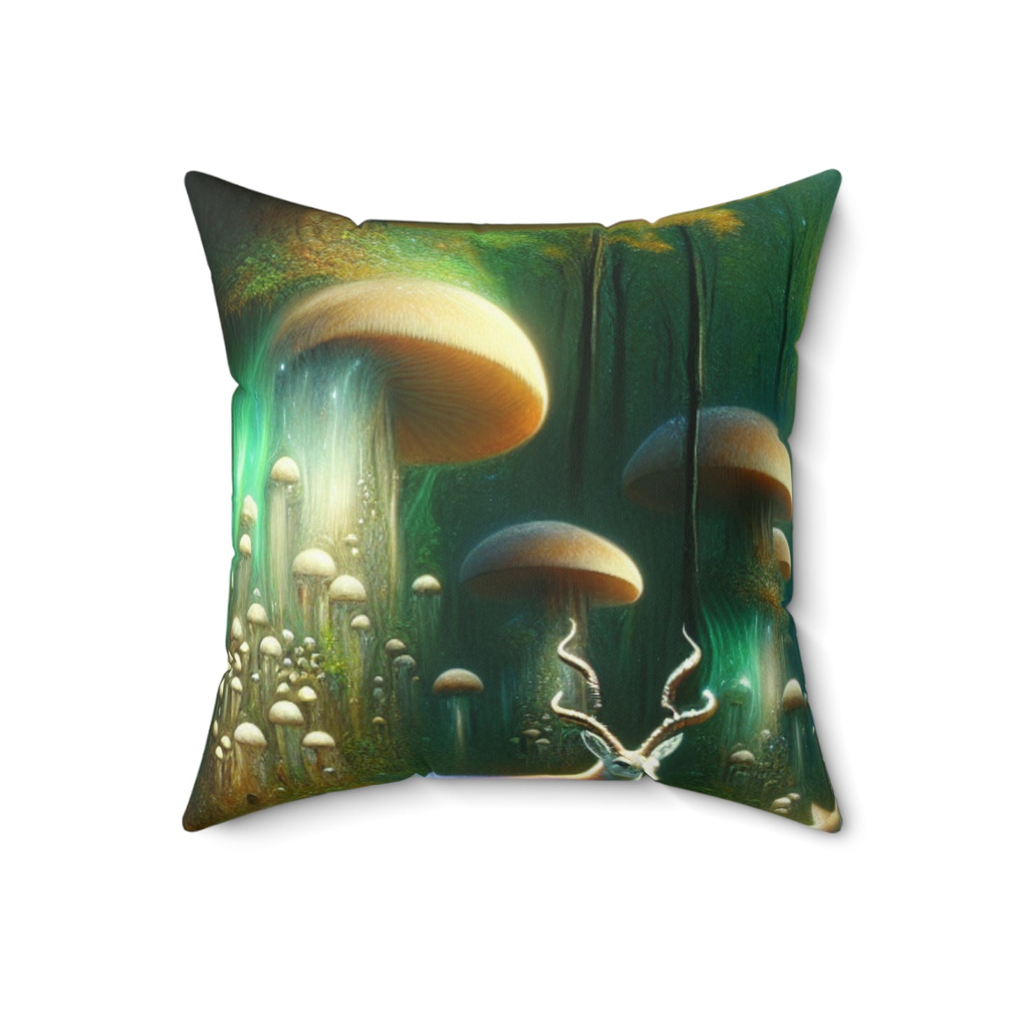 "Mystical Mushroom Grove": almohada cuadrada de poliéster hilado por extraterrestres