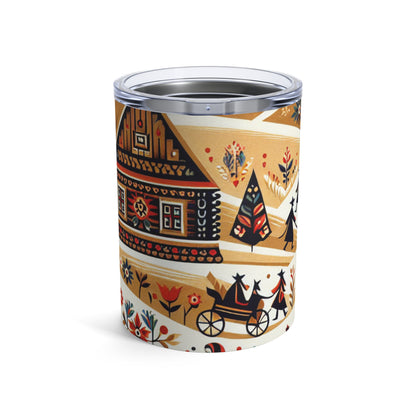 "Ukrainian Village Symphony: A Colorful Folk Art Reflection" - The Alien Tumbler 10oz Folk Art