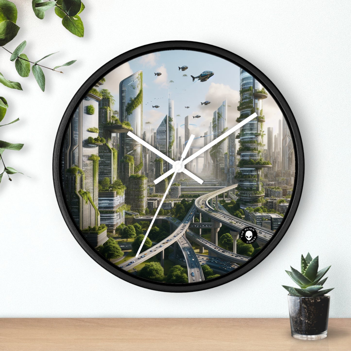 "Nature's Reclamation: A Futuristic Cityscape" - The Alien Wall Clock