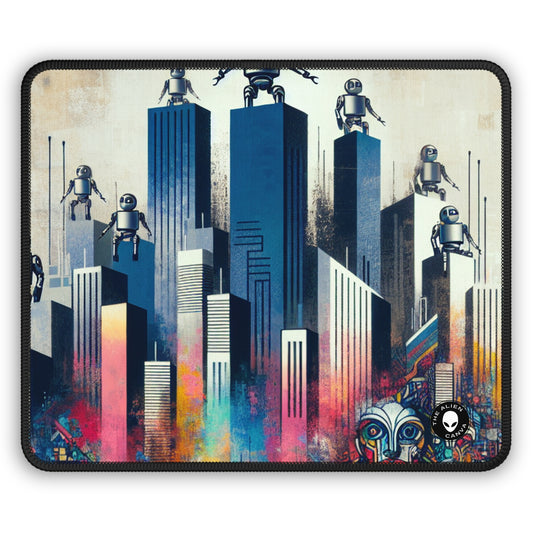 "Paysage urbain robotique : une fresque murale futuriste" - Le tapis de souris Alien Gaming Street Art / Graffiti