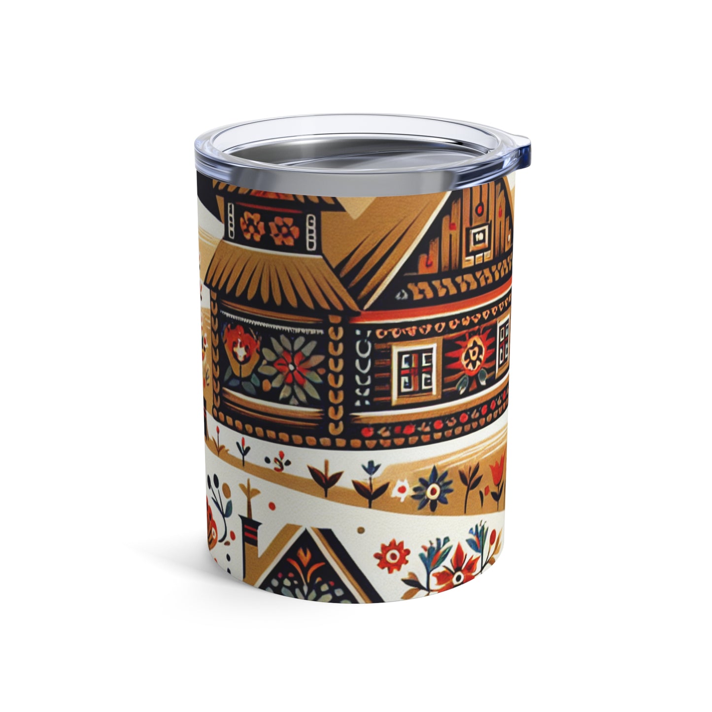 "Ukrainian Village Symphony: A Colorful Folk Art Reflection" - The Alien Tumbler 10oz Folk Art