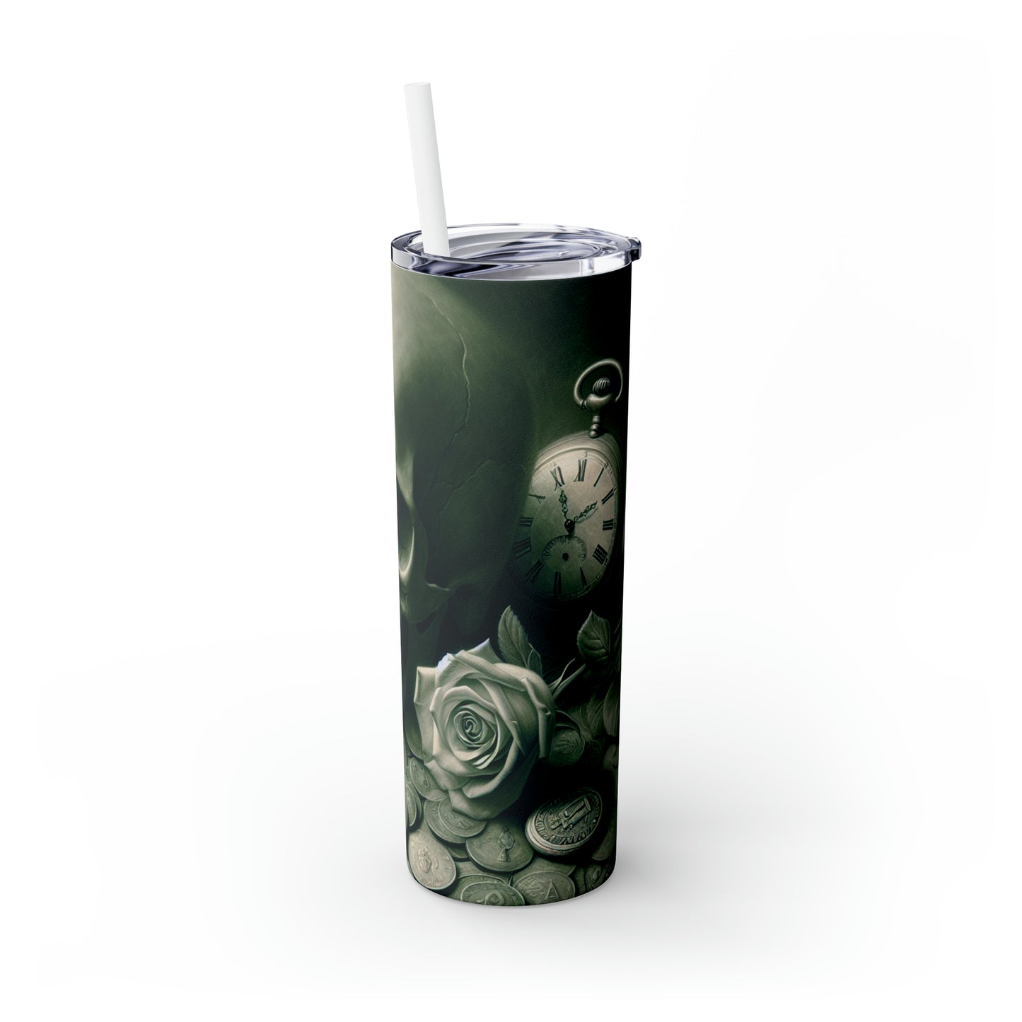 "Lingering Decay" - The Alien Maars® Skinny Tumbler with Straw 20oz Vanitas Painting Style