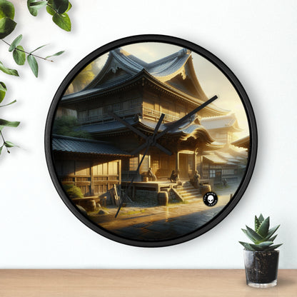 "Golden Hour Bliss : Paysage de réalisme photographique" - L'horloge murale extraterrestre Réalisme photographique