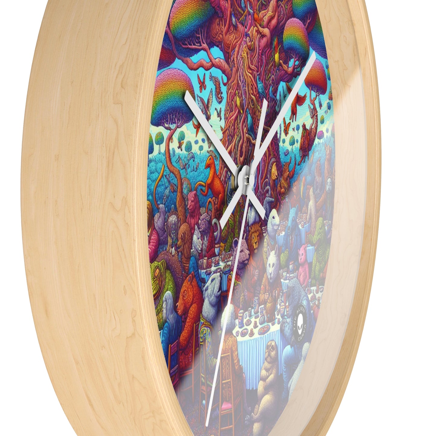 "Animal Tea Party in a Rainbow Wonderland" - The Alien Wall Clock