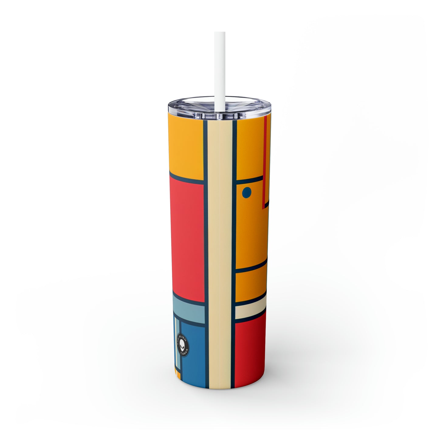 "De Stijl Grid: A Minimalist Color Composition" - The Alien Maars® Skinny Tumbler with Straw 20oz De Stijl